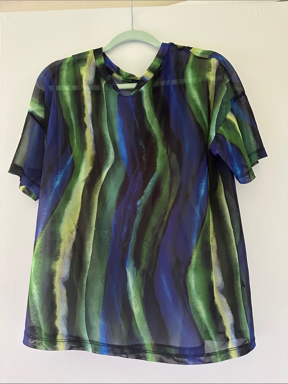 Noisy may Blue & Green Wave-Print Short Sleeve Top